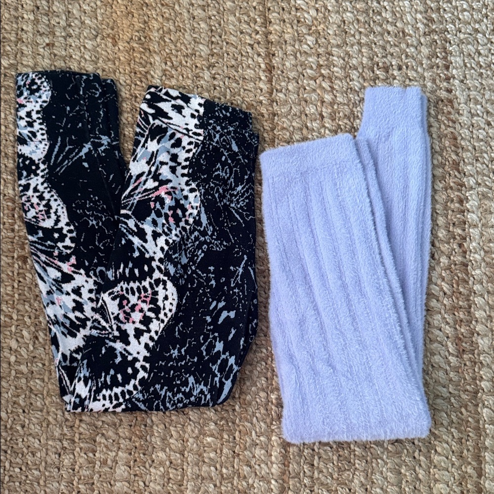36 Point 5 fuzzy soft lavender & funky Patterned high waisted Leggings bundle